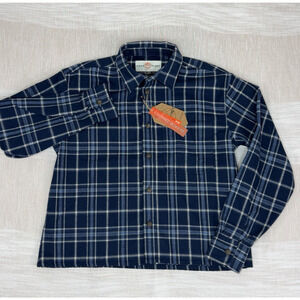 Free Planet Men's Cropped Boxy Fit Flannel Shirt Sz Small S Navy Blue Plaid NWT